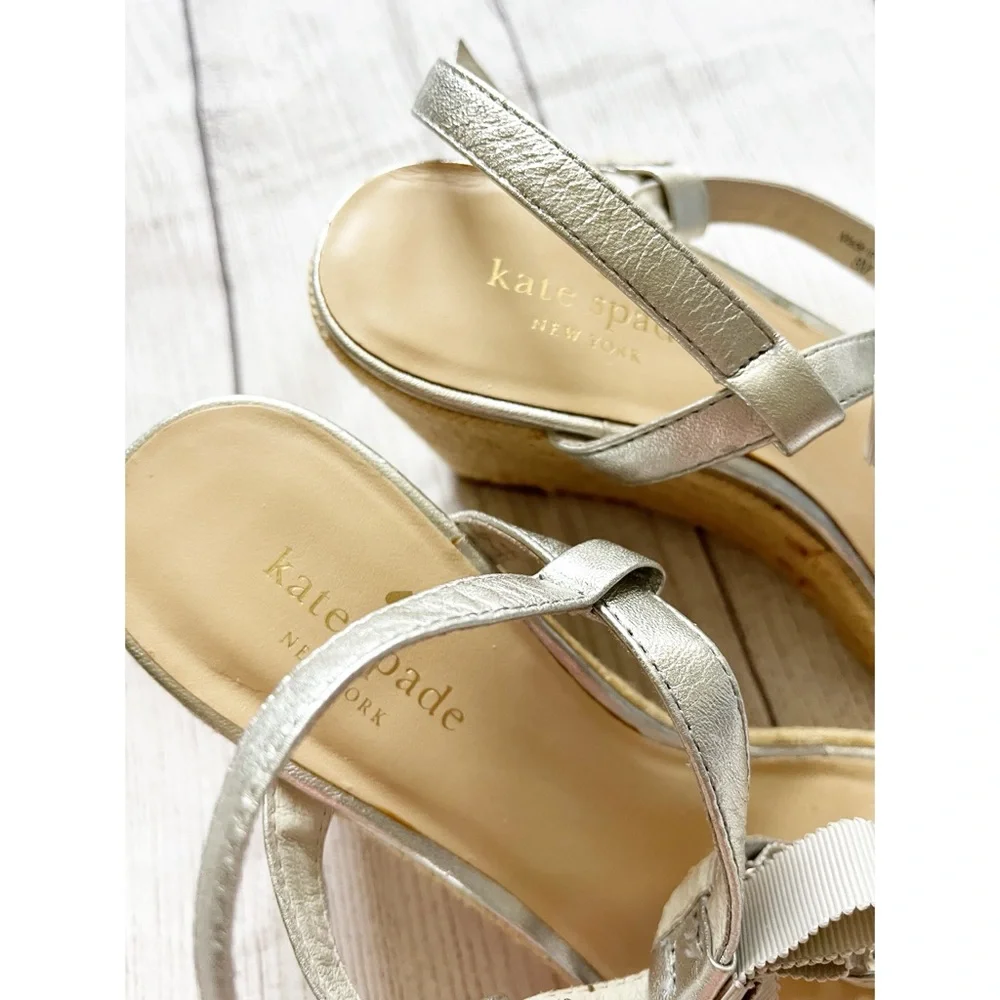 Kate Spade silver chain espadrille wedge heel sandals 8